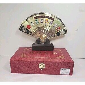 Vintage Opera Facial Mask Gold Fan W/Case Chinese Peking